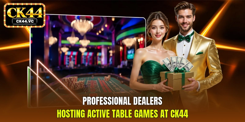 Professional dealers hosting active table games at CK44